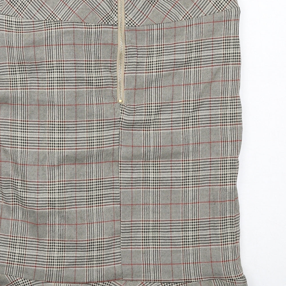 Sweewe Womens Beige Plaid Viscose Trumpet Skirt Size M Zip