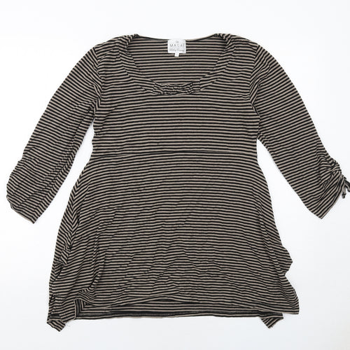 The Masai Womens Brown Striped Viscose Basic Blouse Size M Round Neck
