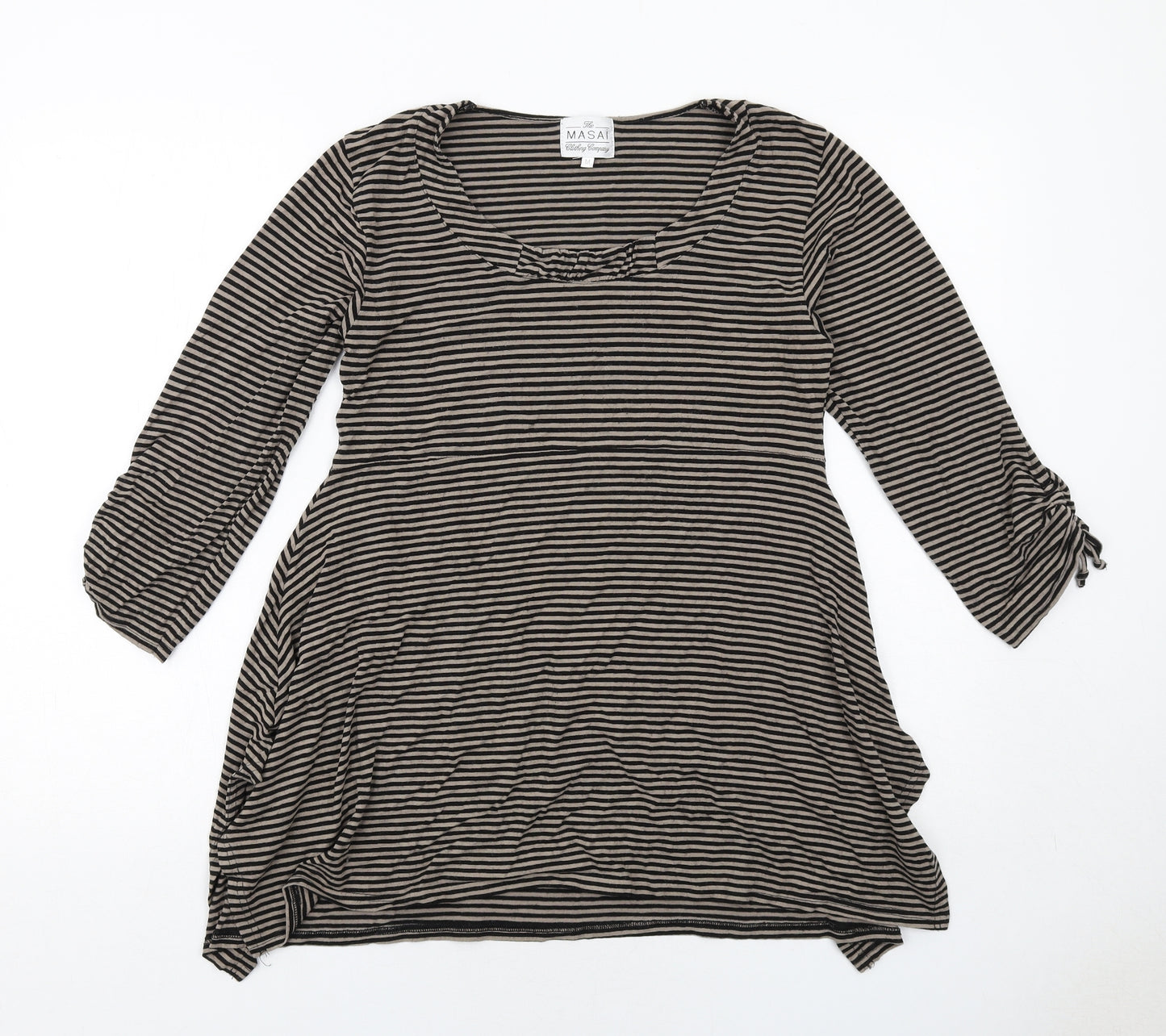 The Masai Womens Brown Striped Viscose Basic Blouse Size M Round Neck