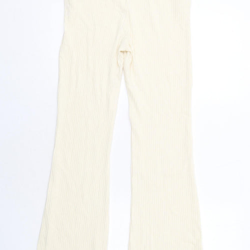 River Island Womens Ivory Polyester Trousers Size 14 Regular - Ribbed