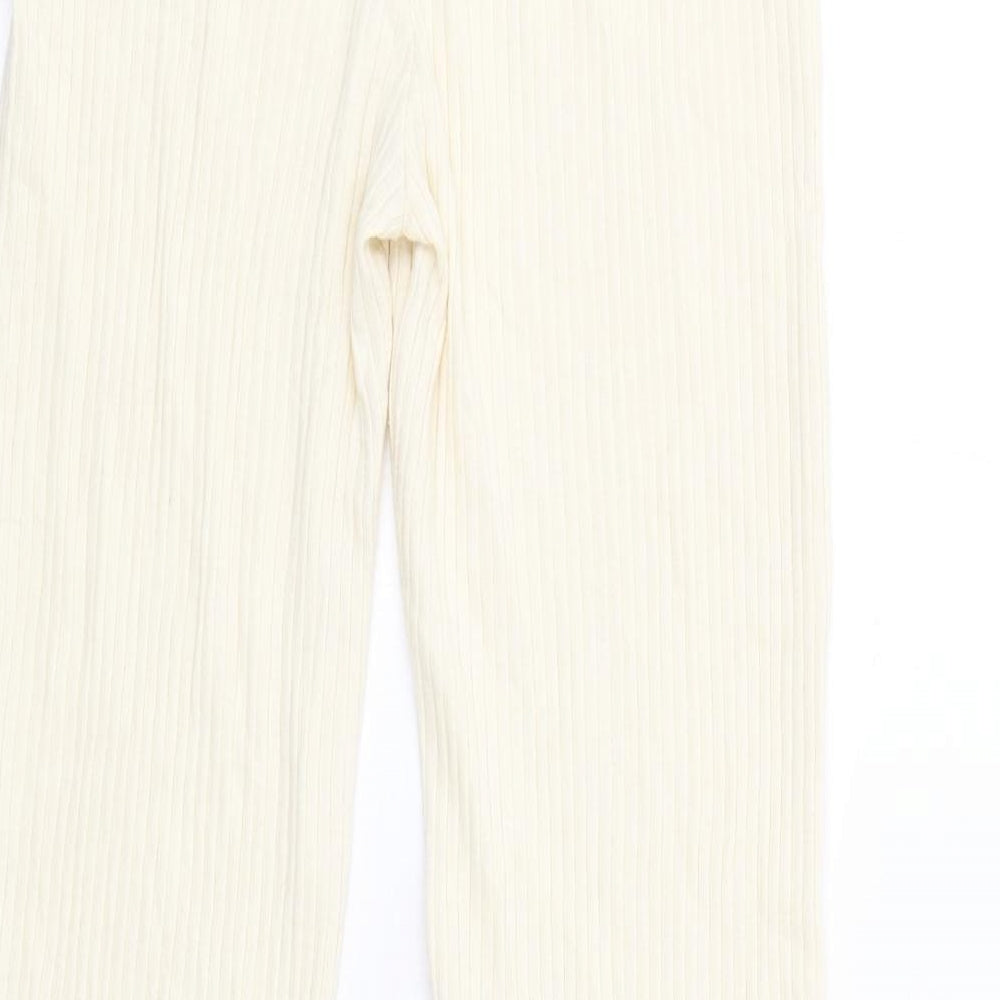 River Island Womens Ivory Polyester Trousers Size 14 Regular - Ribbed