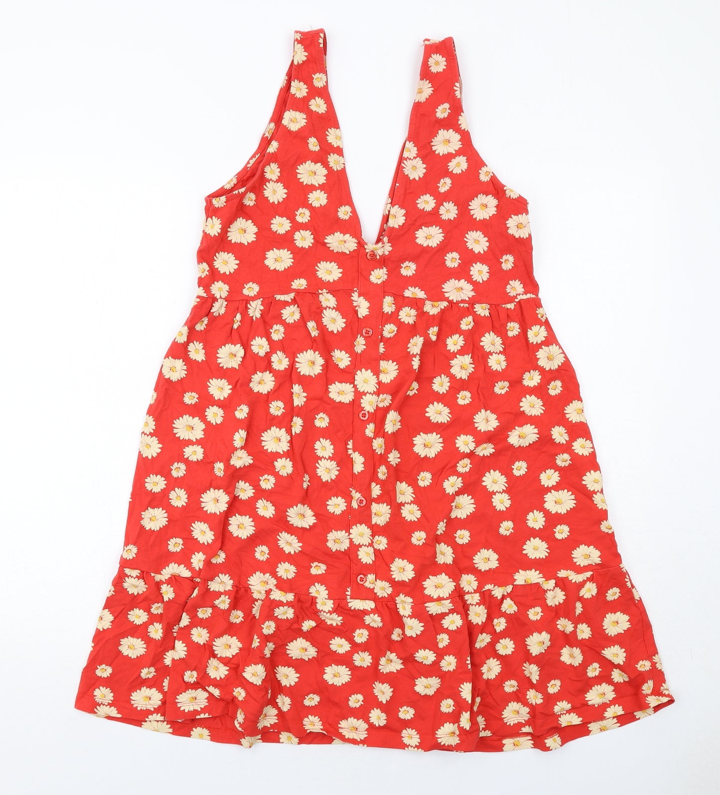 ASOS Womens Red Floral Cotton A-Line Size 14 V-Neck Pullover