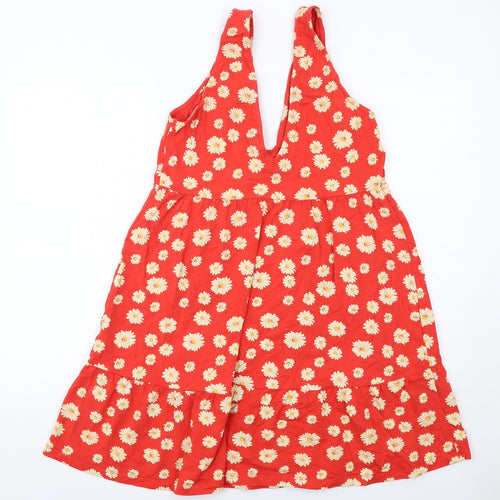 ASOS Womens Red Floral Cotton A-Line Size 14 V-Neck Pullover