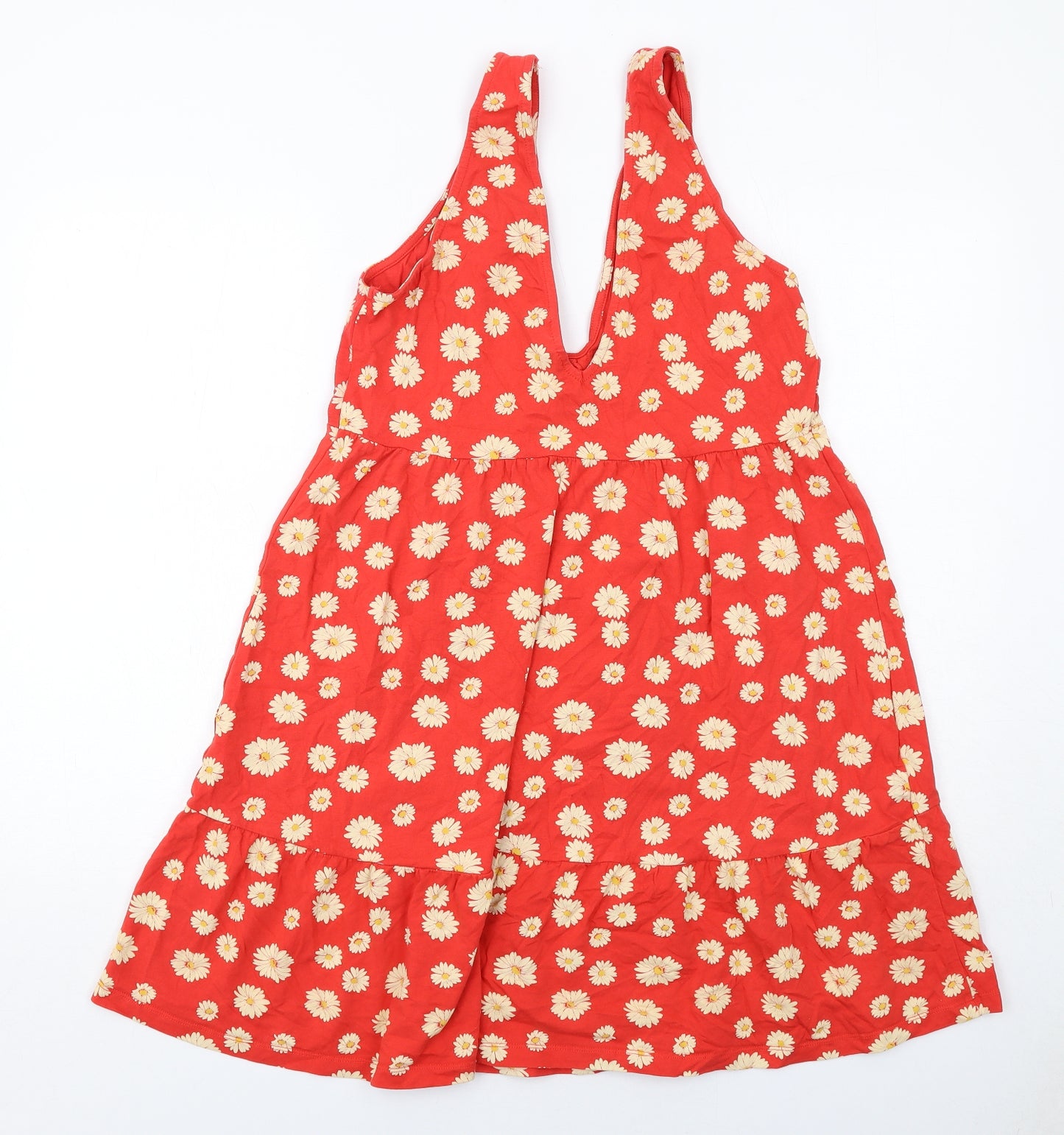 ASOS Womens Red Floral Cotton A-Line Size 14 V-Neck Pullover