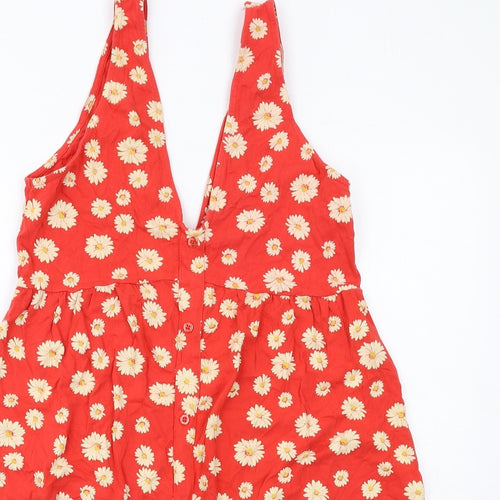 ASOS Womens Red Floral Cotton A-Line Size 14 V-Neck Pullover