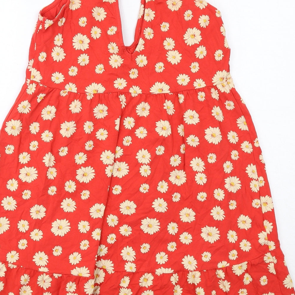 ASOS Womens Red Floral Cotton A-Line Size 14 V-Neck Pullover