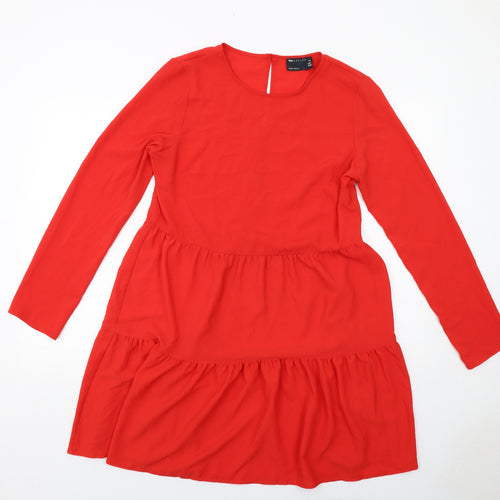 ASOS Womens Red Polyester A-Line Size 12 Round Neck Button