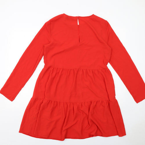 ASOS Womens Red Polyester A-Line Size 12 Round Neck Button