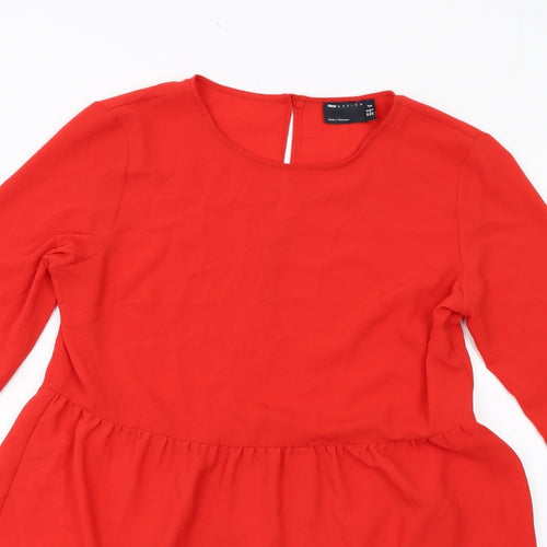ASOS Womens Red Polyester A-Line Size 12 Round Neck Button
