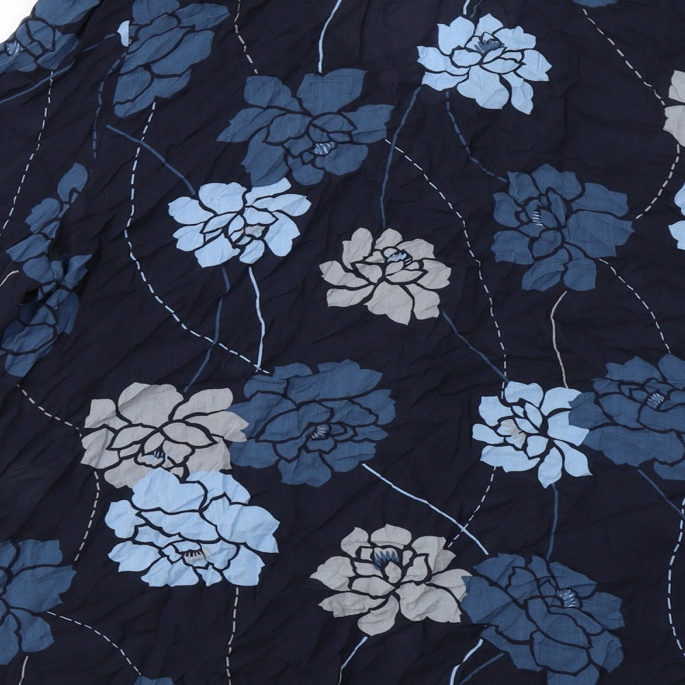 Ann Harvey Womens Blue Floral Viscose Basic Button-Up Size 22 V-Neck
