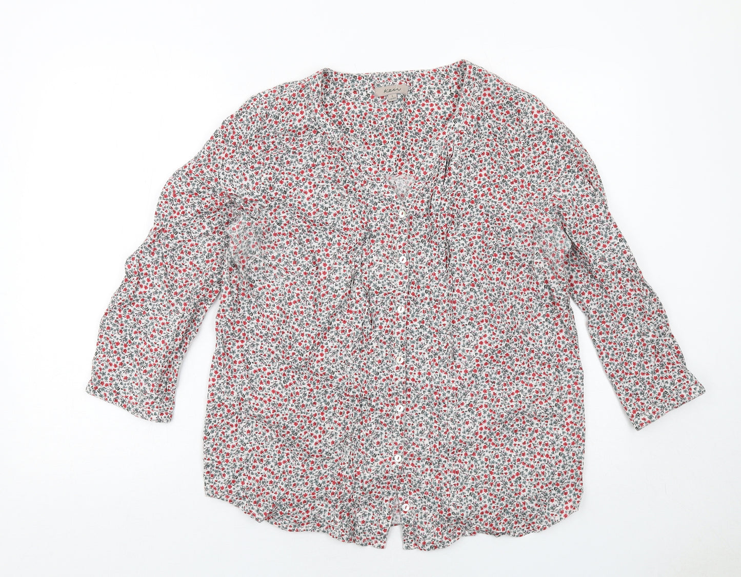 KEW Womens Multicoloured Floral Cotton Basic Blouse Size 14 V-Neck