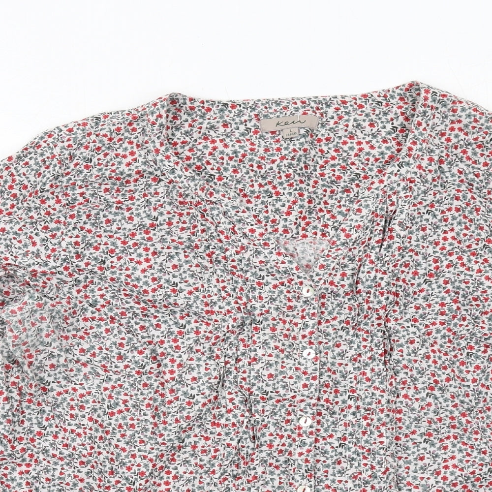 KEW Womens Multicoloured Floral Cotton Basic Blouse Size 14 V-Neck