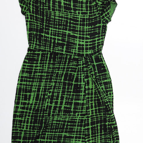 Marks and Spencer Womens Green Geometric Viscose A-Line Size 14 Round Neck Pullover