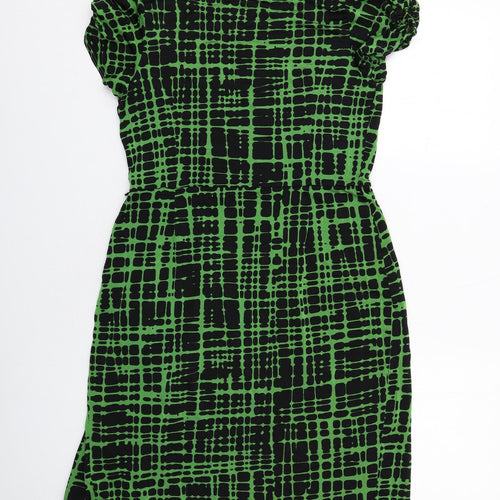Marks and Spencer Womens Green Geometric Viscose A-Line Size 14 Round Neck Pullover