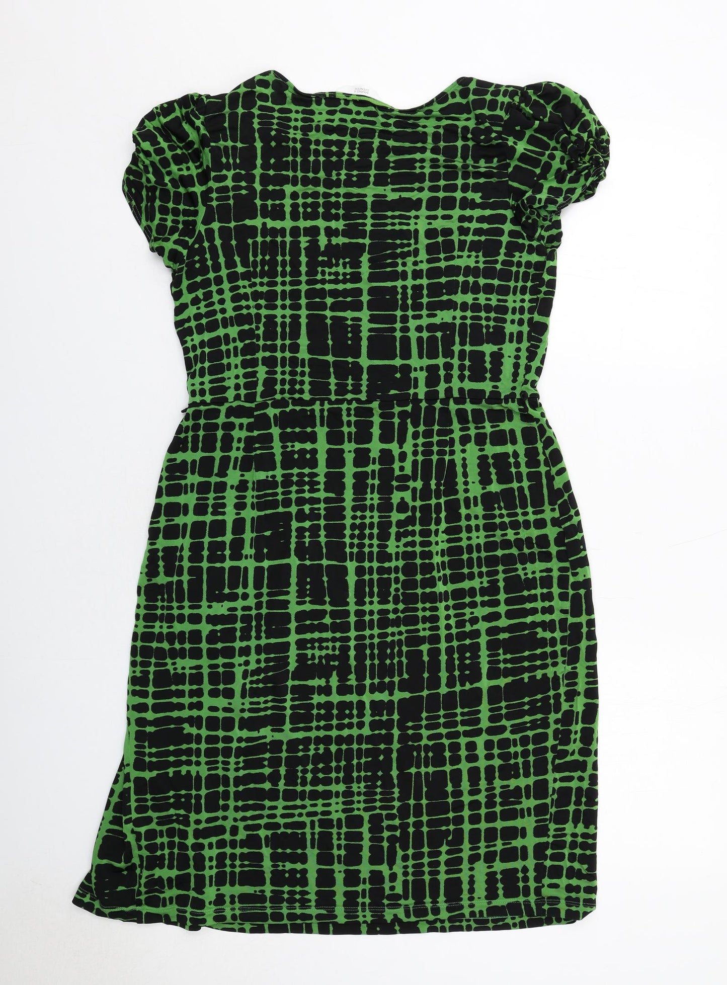 Marks and Spencer Womens Green Geometric Viscose A-Line Size 14 Round Neck Pullover