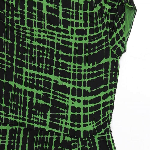 Marks and Spencer Womens Green Geometric Viscose A-Line Size 14 Round Neck Pullover