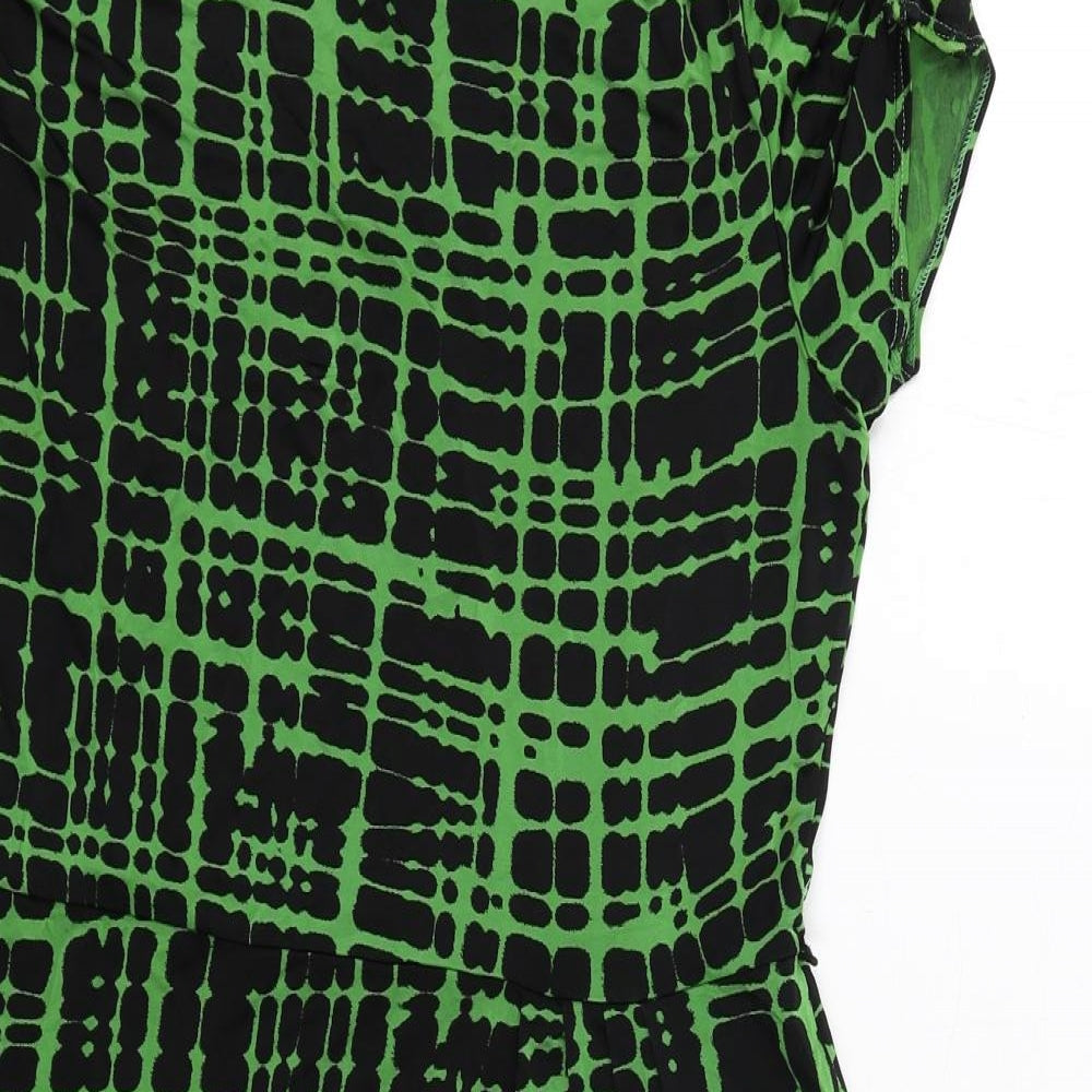 Marks and Spencer Womens Green Geometric Viscose A-Line Size 14 Round Neck Pullover