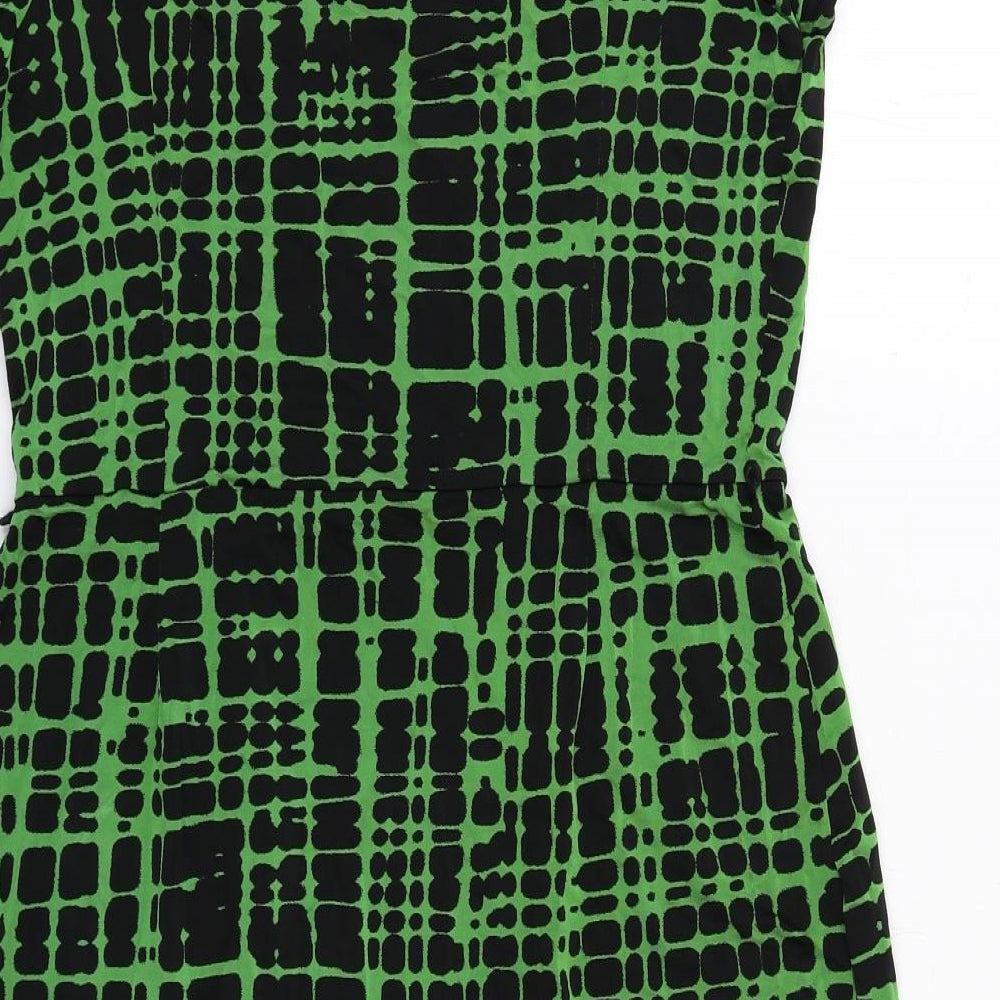 Marks and Spencer Womens Green Geometric Viscose A-Line Size 14 Round Neck Pullover