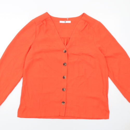 Very Womens Orange Polyester Basic Button-Up Size 14 V-Neck