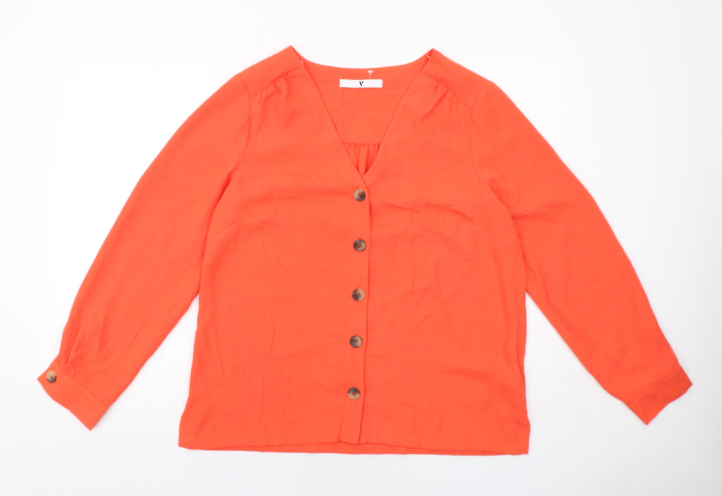 Very Womens Orange Polyester Basic Button-Up Size 14 V-Neck