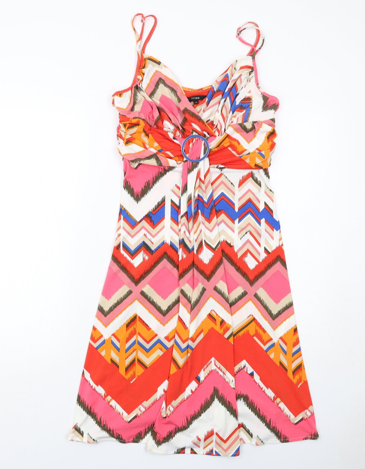 Linea Womens Multicoloured Geometric Polyester Tank Dress Size 14 V-Neck Pullover