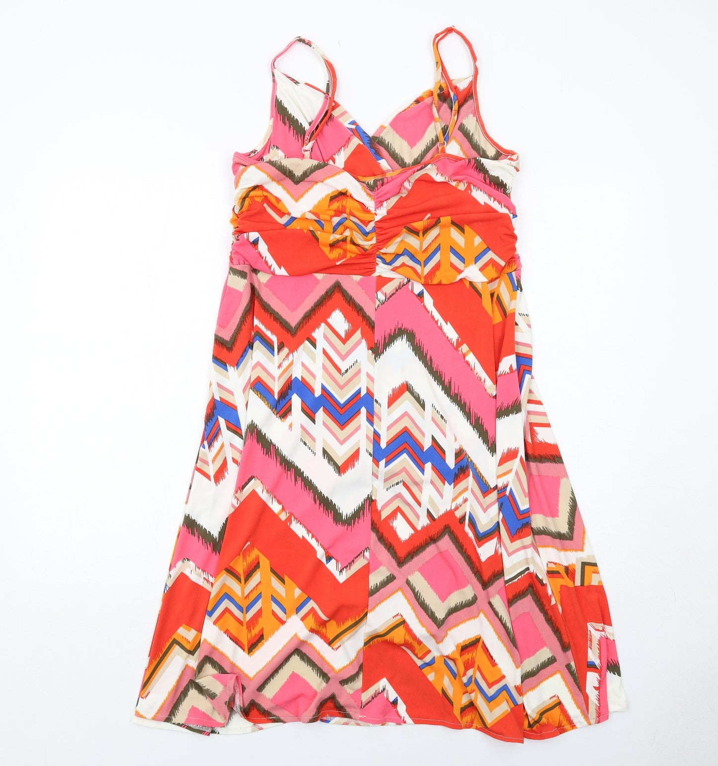 Linea Womens Multicoloured Geometric Polyester Tank Dress Size 14 V-Neck Pullover