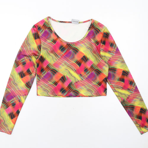 Rayer Womens Multicoloured Geometric Polyester Cropped T-Shirt Size 12 Round Neck