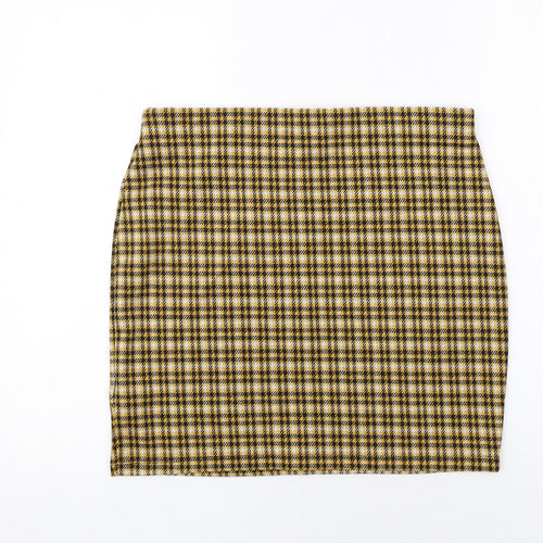 New Look Womens Yellow Plaid Polyester Bandage Skirt Size 14