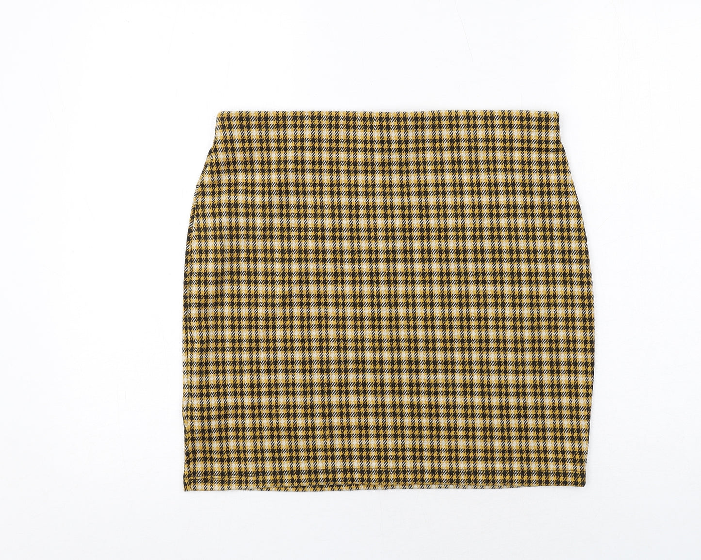 New Look Womens Yellow Plaid Polyester Bandage Skirt Size 14