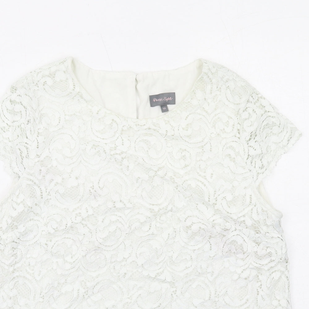 Phase Eight Womens White Polyamide Basic Blouse Size 10 Boat Neck