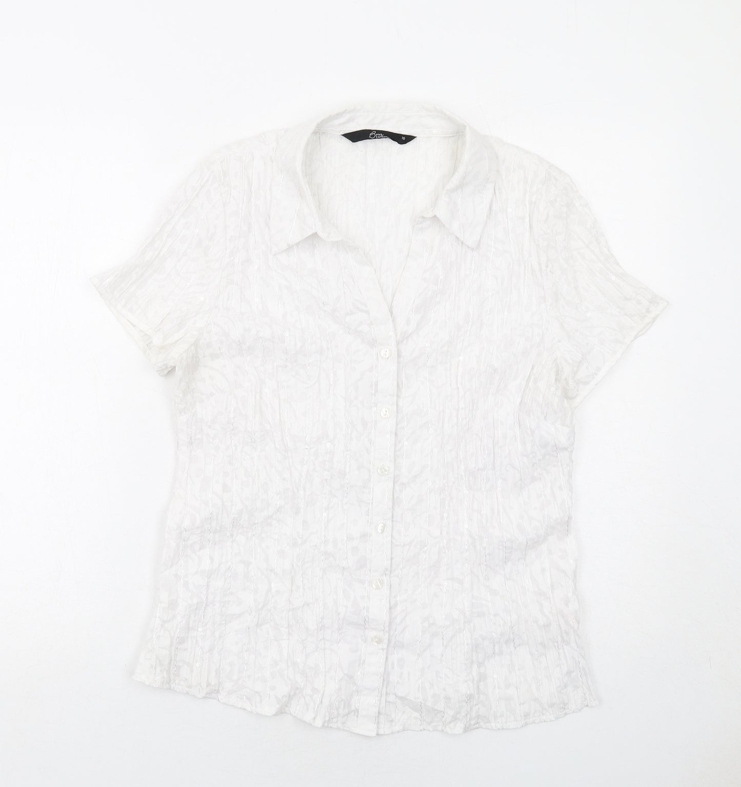 Bonmarché Womens White Polyester Basic Button-Up Size 16 Collared