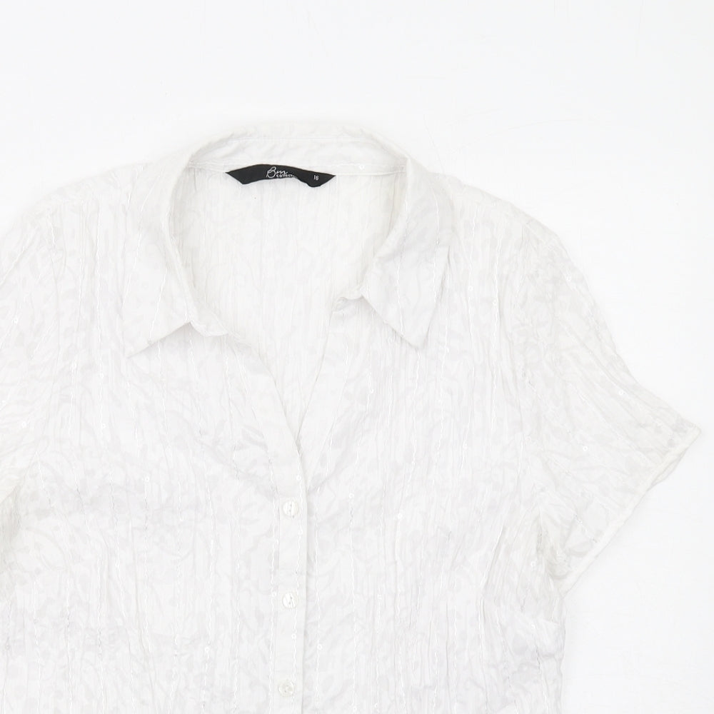 Bonmarché Womens White Polyester Basic Button-Up Size 16 Collared