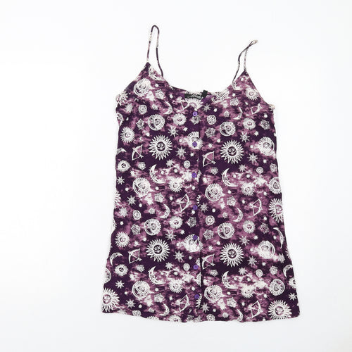 Motel Womens Purple Geometric Viscose Mini Size XS Round Neck Button