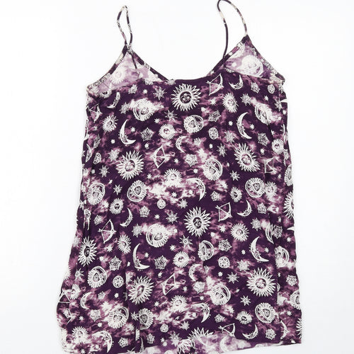 Motel Womens Purple Geometric Viscose Mini Size XS Round Neck Button