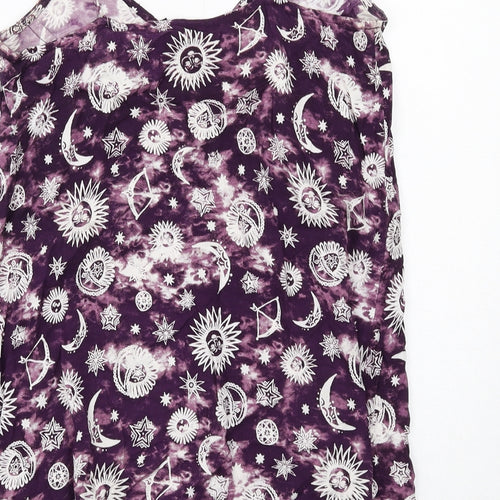 Motel Womens Purple Geometric Viscose Mini Size XS Round Neck Button