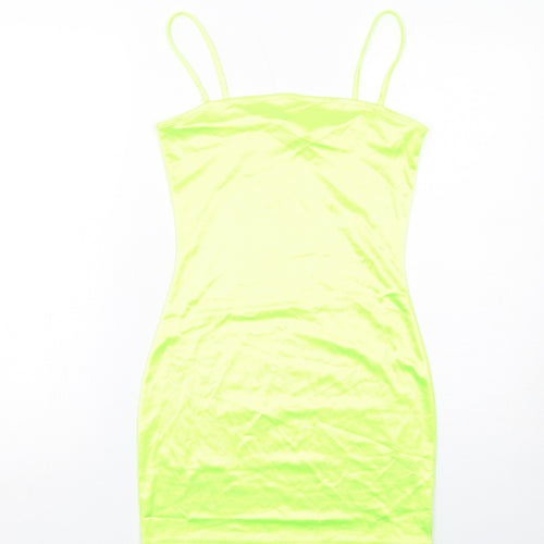 H&M Womens Yellow Polyester Slip Dress Size 10 Square Neck Pullover