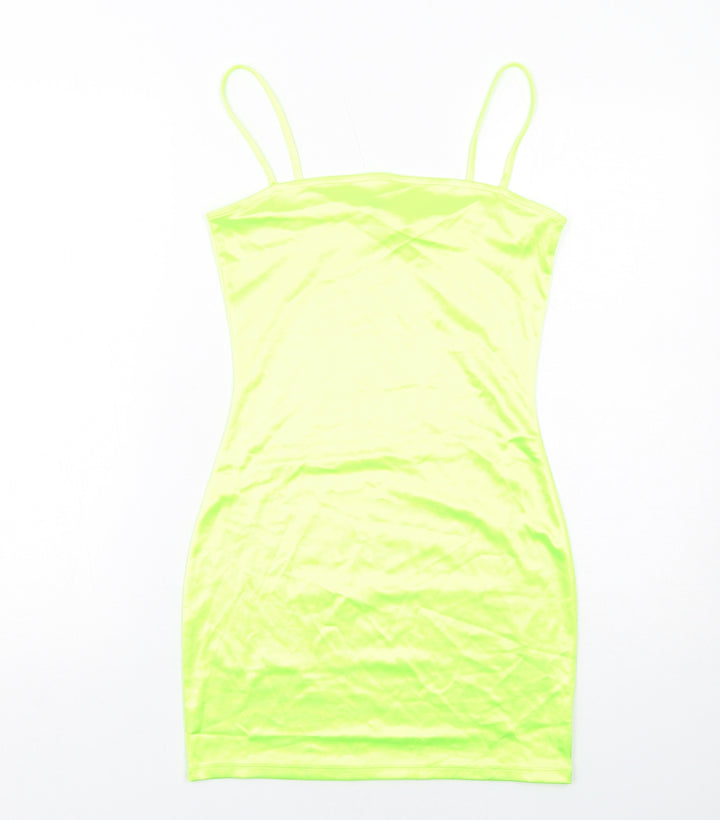 H&M Womens Yellow Polyester Slip Dress Size 10 Square Neck Pullover
