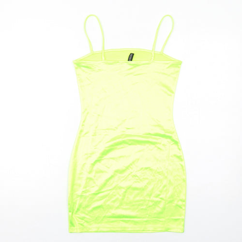 H&M Womens Yellow Polyester Slip Dress Size 10 Square Neck Pullover
