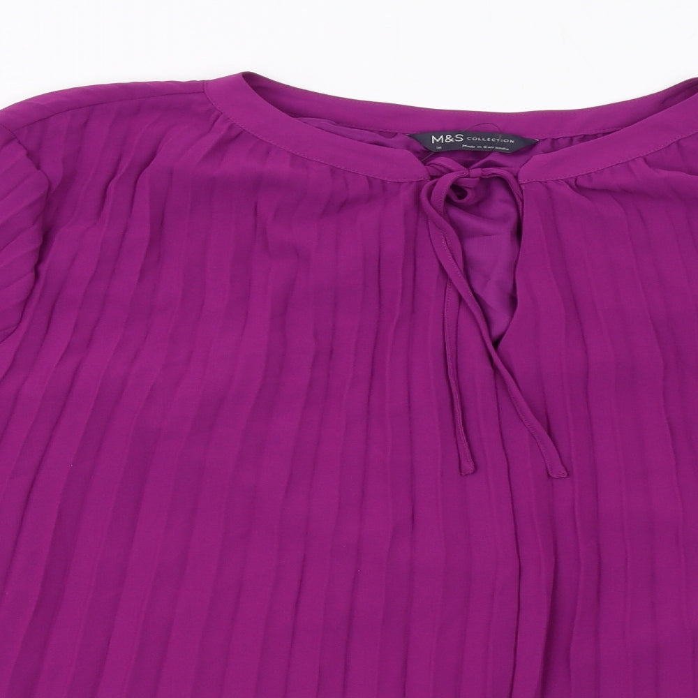 Marks and Spencer Womens Purple Polyester Basic Blouse Size 14 Boat Neck