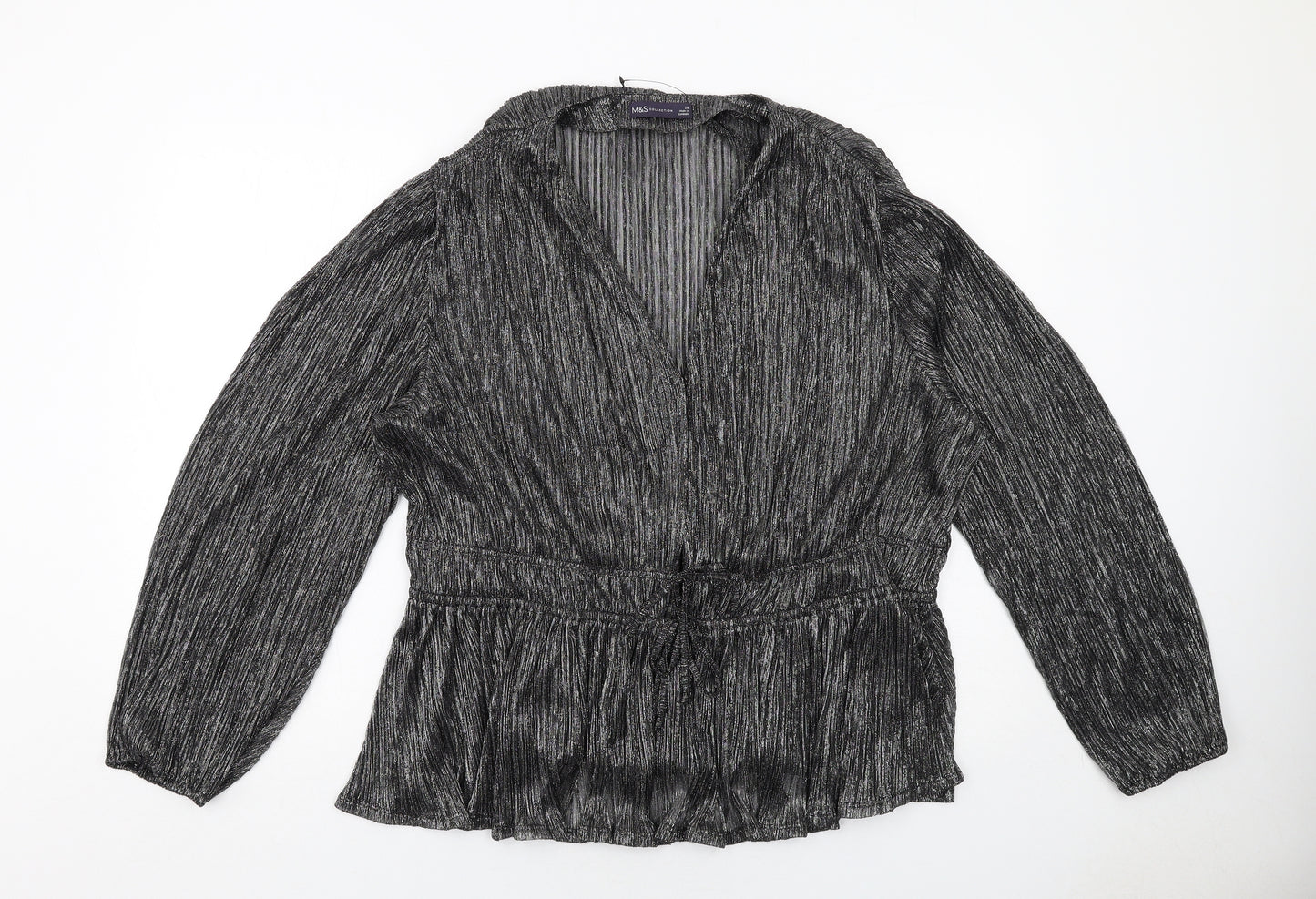 Marks and Spencer Womens Black Polyester Basic Blouse Size 20 V-Neck