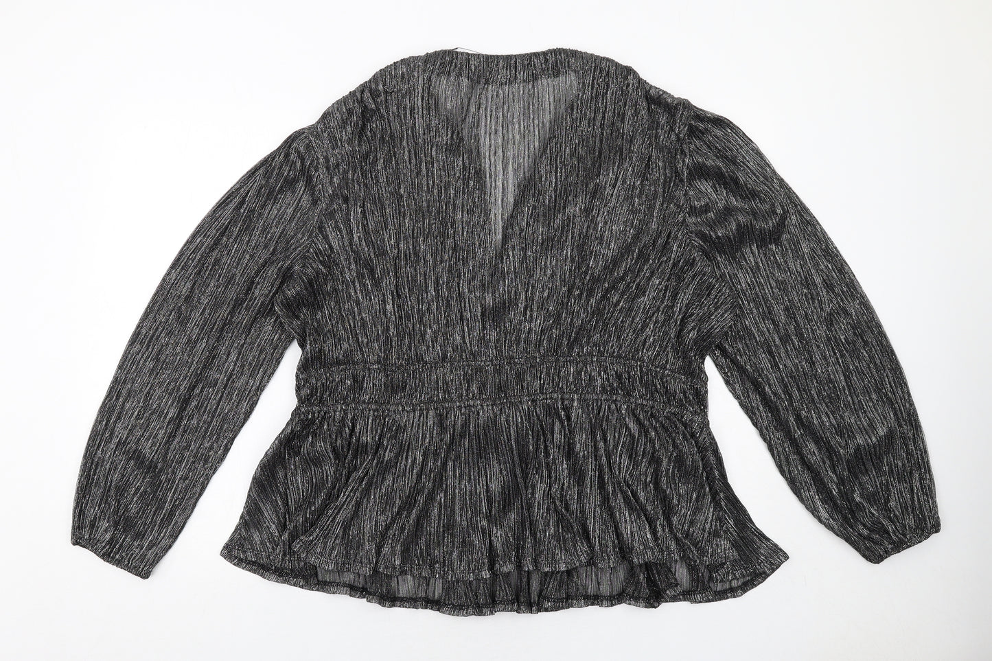 Marks and Spencer Womens Black Polyester Basic Blouse Size 20 V-Neck