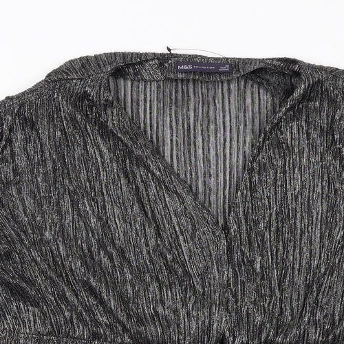 Marks and Spencer Womens Black Polyester Basic Blouse Size 20 V-Neck