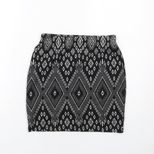 New Look Womens Black Geometric Polyester A-Line Skirt Size 10