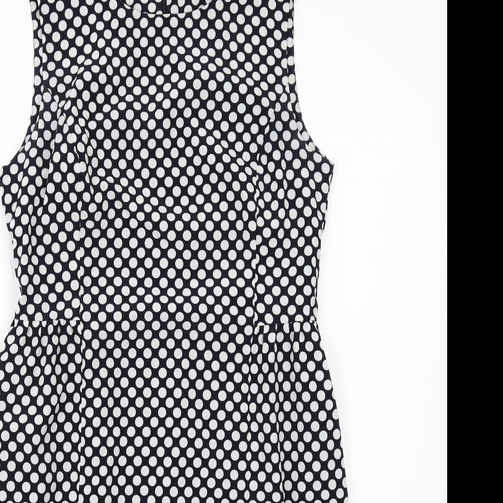 Gap Womens Blue Polka Dot Polyester Shift Size 10 Round Neck Zip