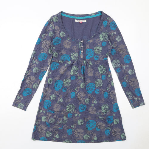 Mudd & Water Womens Purple Floral Viscose A-Line Size 8 Round Neck Pullover