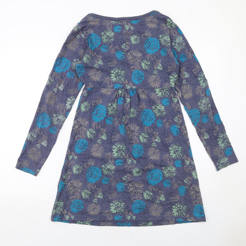 Mudd & Water Womens Purple Floral Viscose A-Line Size 8 Round Neck Pullover