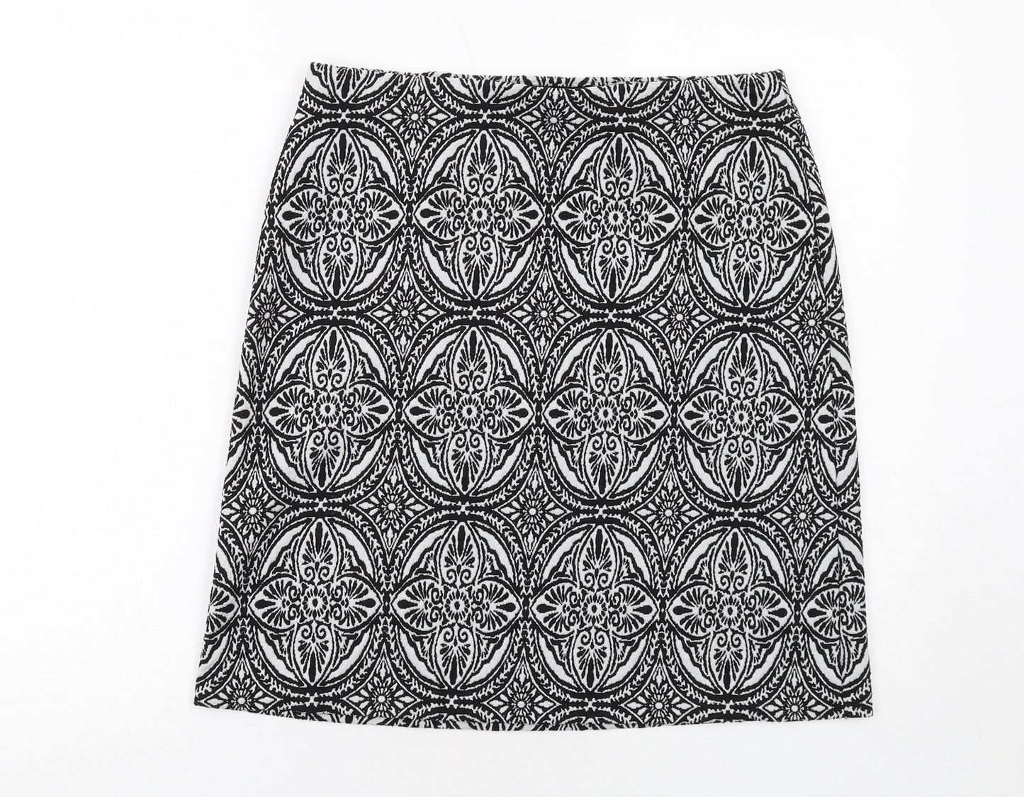 Marks and Spencer Womens Black Geometric Polyester A-Line Skirt Size 12