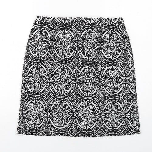 Marks and Spencer Womens Black Geometric Polyester A-Line Skirt Size 12