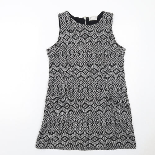 Wallis Womens Black Geometric Polyester Shift Size 12 Round Neck Zip