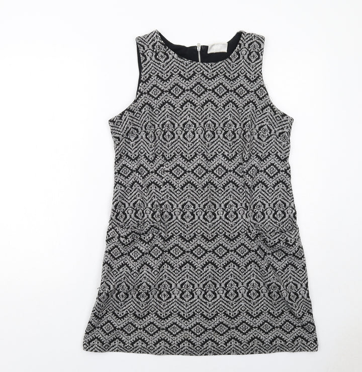 Wallis Womens Black Geometric Polyester Shift Size 12 Round Neck Zip